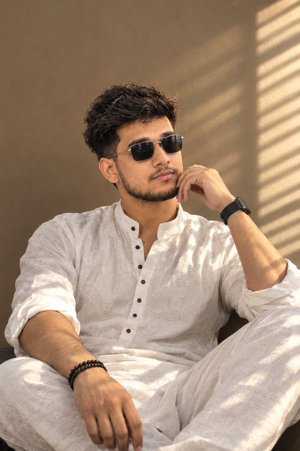 White kurta sunlight portrait